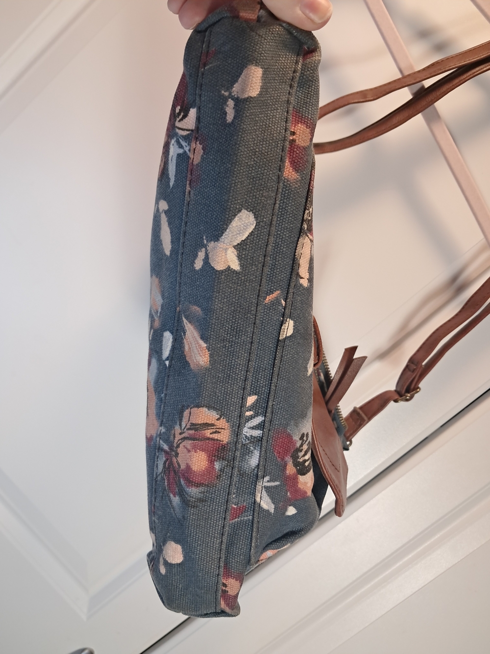 Floral Canvas Crossbody Bag with Brown Faux-Leather Flap - Picture 7 of 16